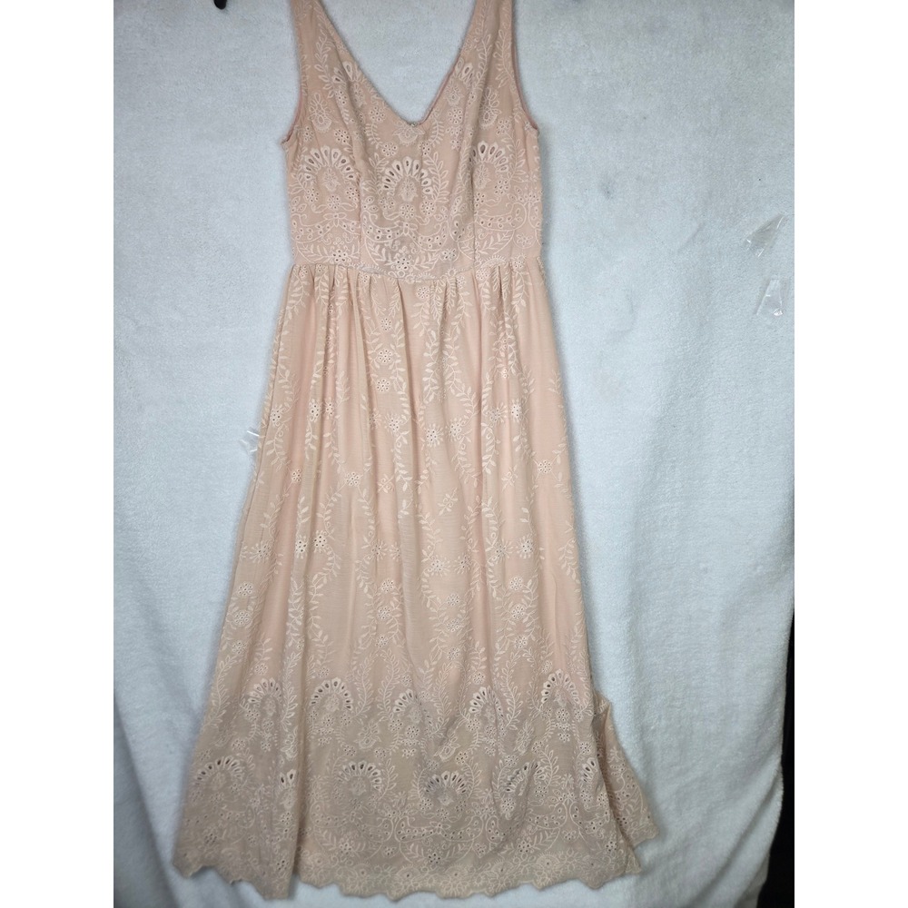 Blue Tassel Blush Pink Floral Eyelet Embroidered Sleeveless Maxi Dress Medium